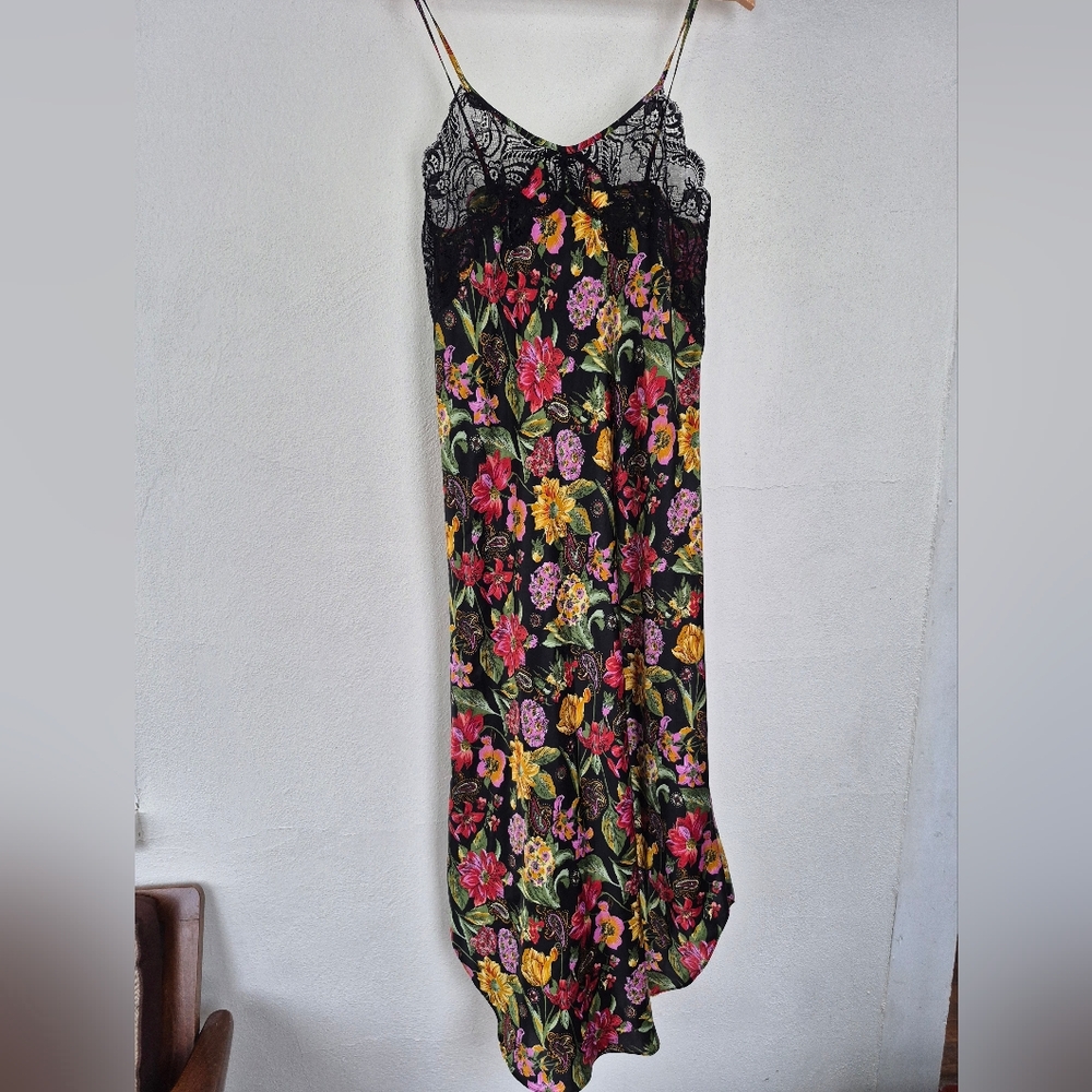Vintage Nightgown Slip Dress By Unmentionables Medium Satin Lace